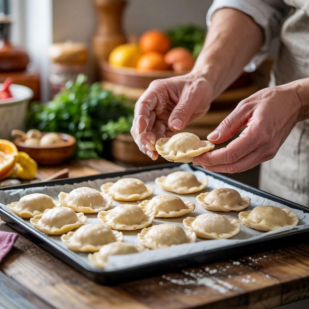 zamrożone pierogi na tacy